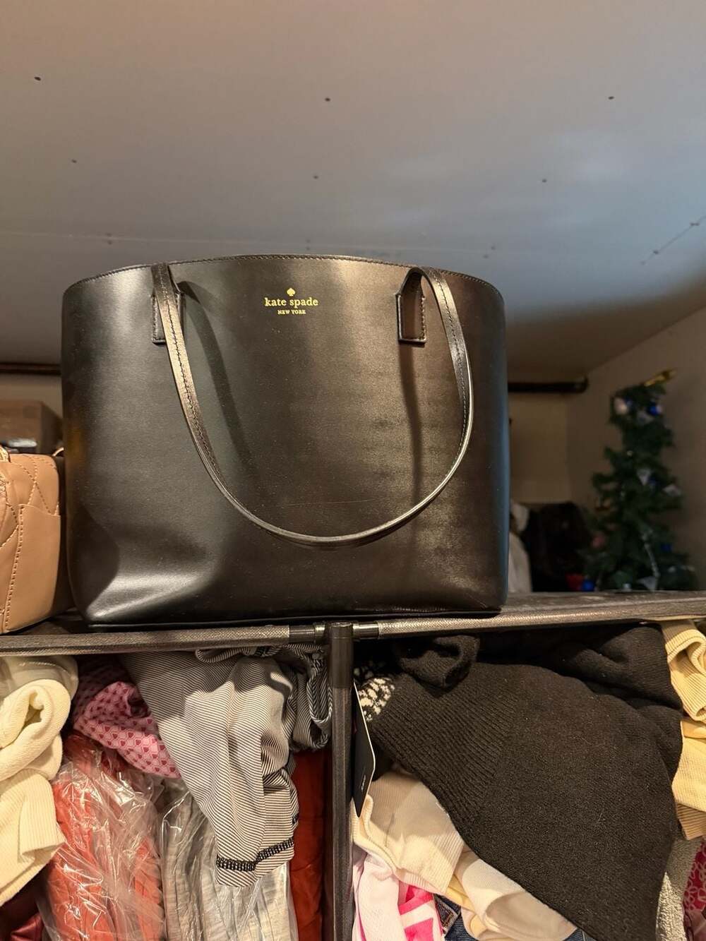 Kate Spade New York Black Leather Tote Bag – Classic Everyday Shoulder Bag - Picture 2 of 2